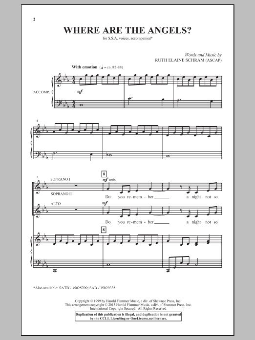 Ruth Elaine Schram Where Are The Angels Sheet Music Notes & Chords for SSA - Download or Print PDF