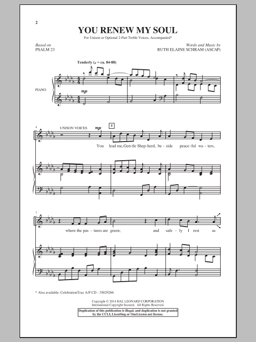 Ruth Elaine Schram You Renew My Soul Sheet Music Notes & Chords for Unison Choral - Download or Print PDF