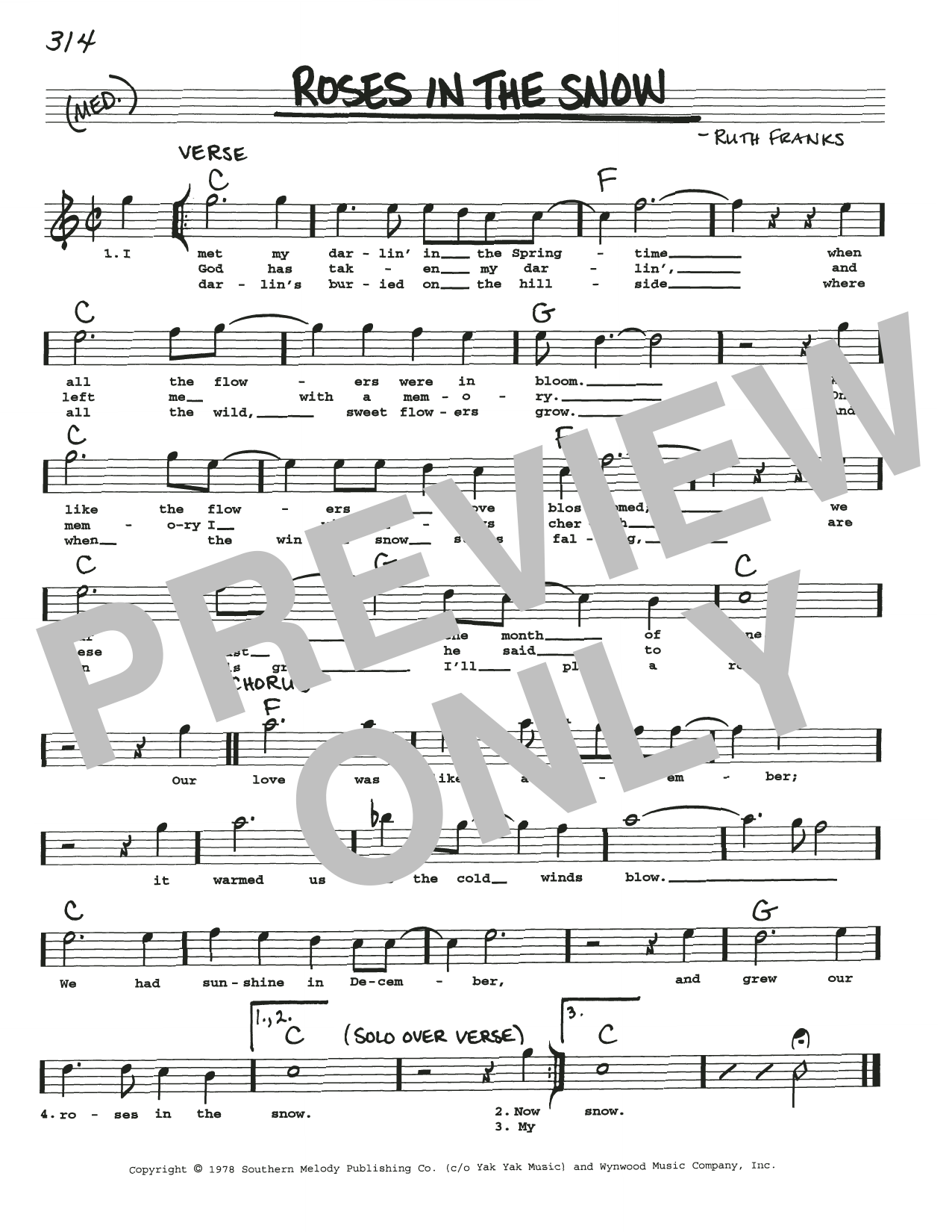 Ruth Franks Roses In The Snow Sheet Music Notes & Chords for Real Book – Melody, Lyrics & Chords - Download or Print PDF