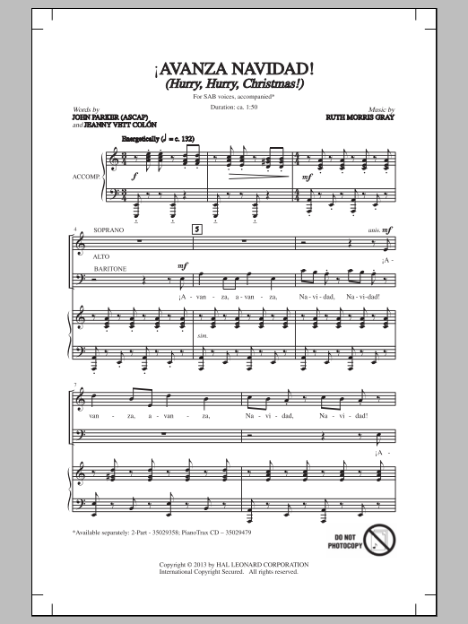 Ruth Morris Gray !Avanza Navidad! (Hurry, Hurry, Christmas!) Sheet Music Notes & Chords for SAB - Download or Print PDF
