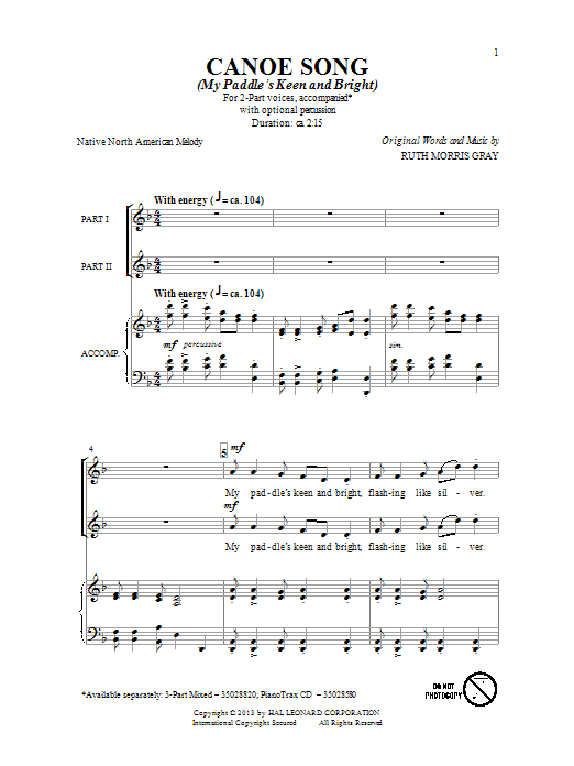 Ruth Morris Gray Canoe Song Sheet Music Notes & Chords for 3-Part Mixed - Download or Print PDF