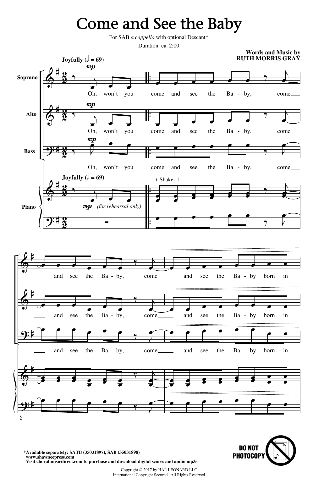 Ruth Morris Gray Come And See The Baby Sheet Music Notes & Chords for SAB - Download or Print PDF