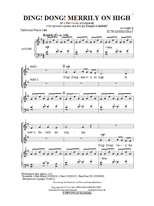 Ruth Morris Gray Ding Dong! Merrily On High! Sheet Music Notes & Chords for 3-Part Mixed - Download or Print PDF