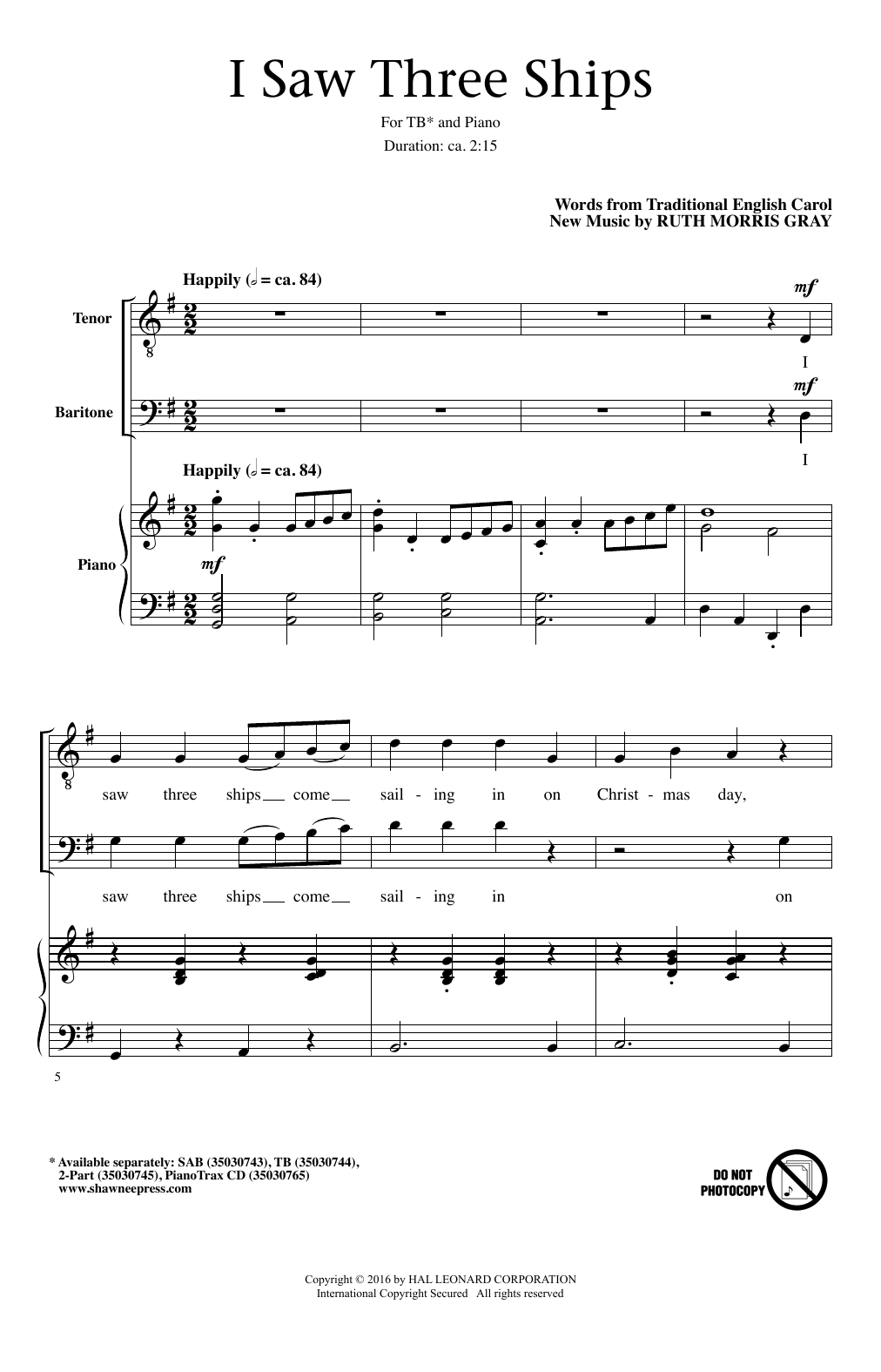 Ruth Morris Gray I Saw Three Ships Sheet Music Notes & Chords for TB - Download or Print PDF