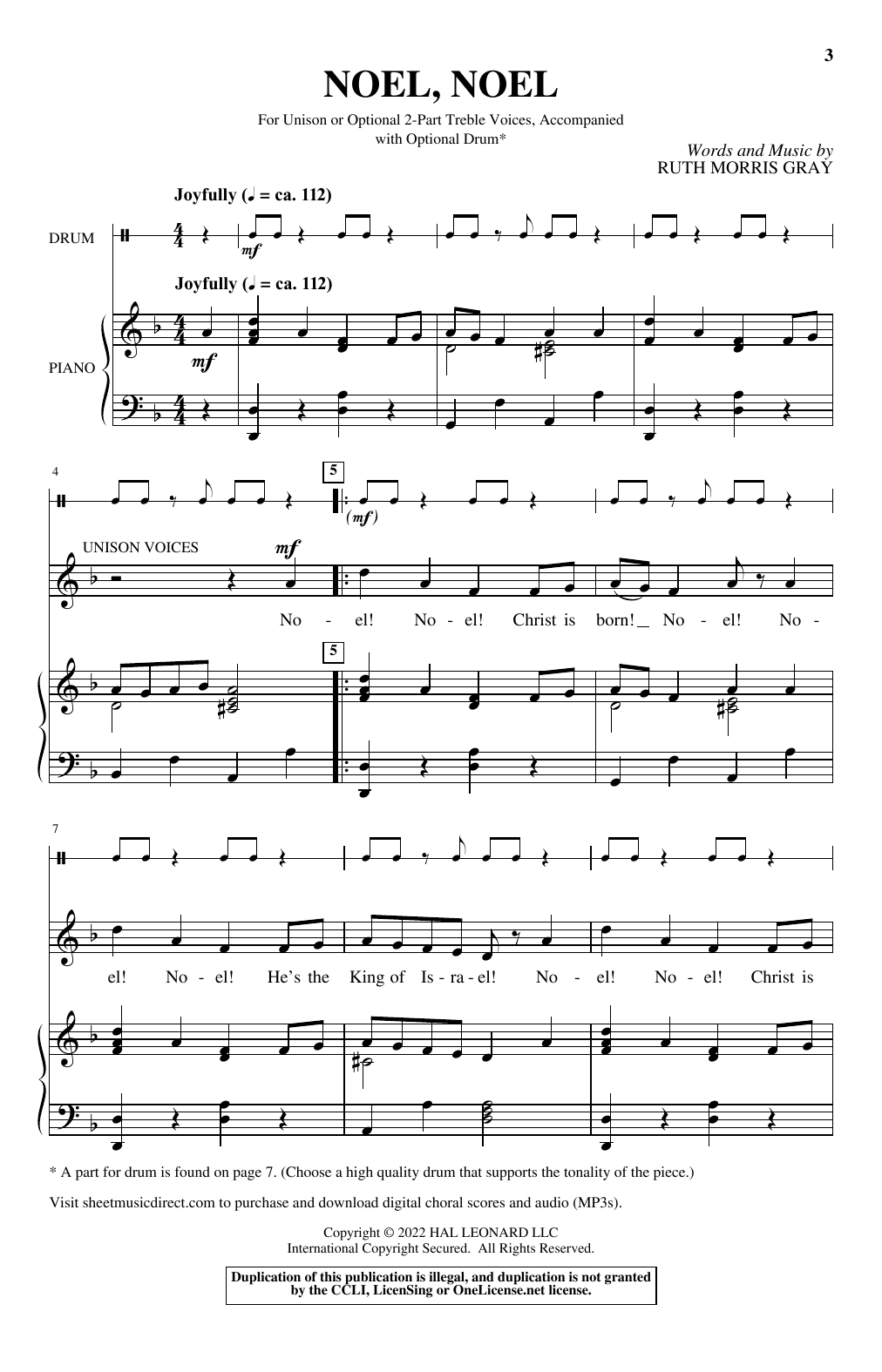 Ruth Morris Gray Noel, Noel Sheet Music Notes & Chords for Unison Choir - Download or Print PDF