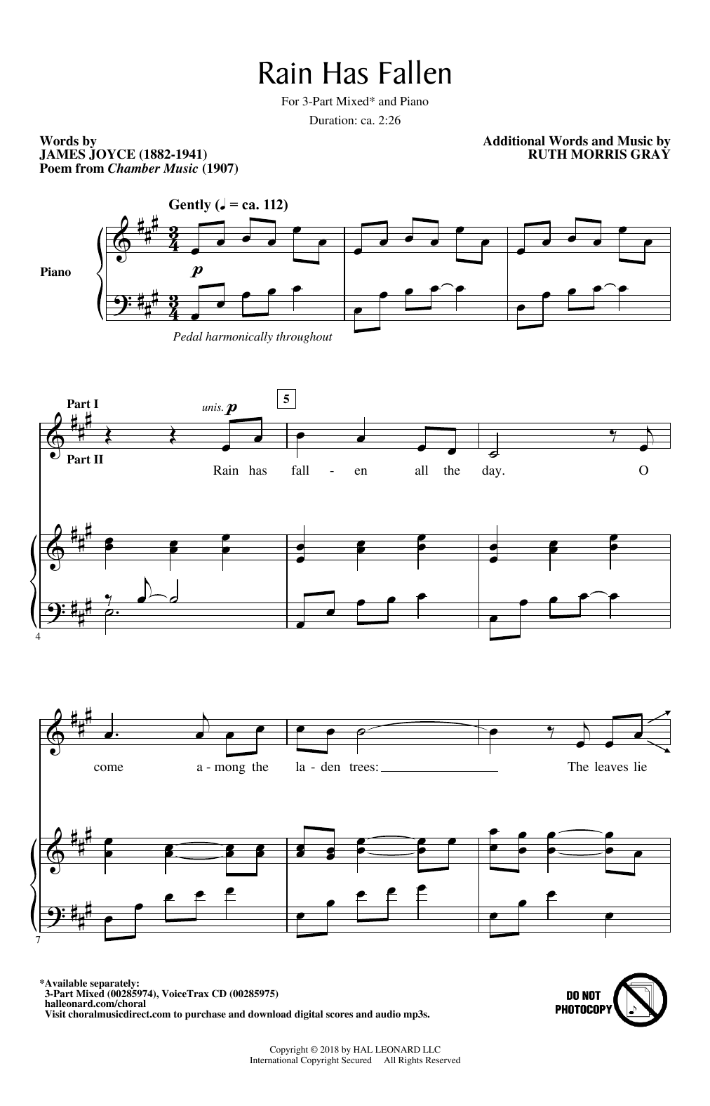 Ruth Morris Gray Rain Has Fallen Sheet Music Notes & Chords for 3-Part Mixed Choir - Download or Print PDF