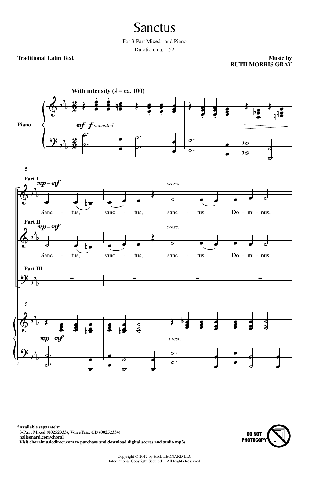 Ruth Morris Gray Sanctus Sheet Music Notes & Chords for 3-Part Mixed - Download or Print PDF