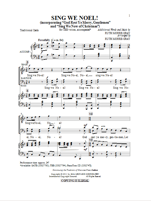 Ruth Morris Gray Sing We Noel Sheet Music Notes & Chords for TBB - Download or Print PDF