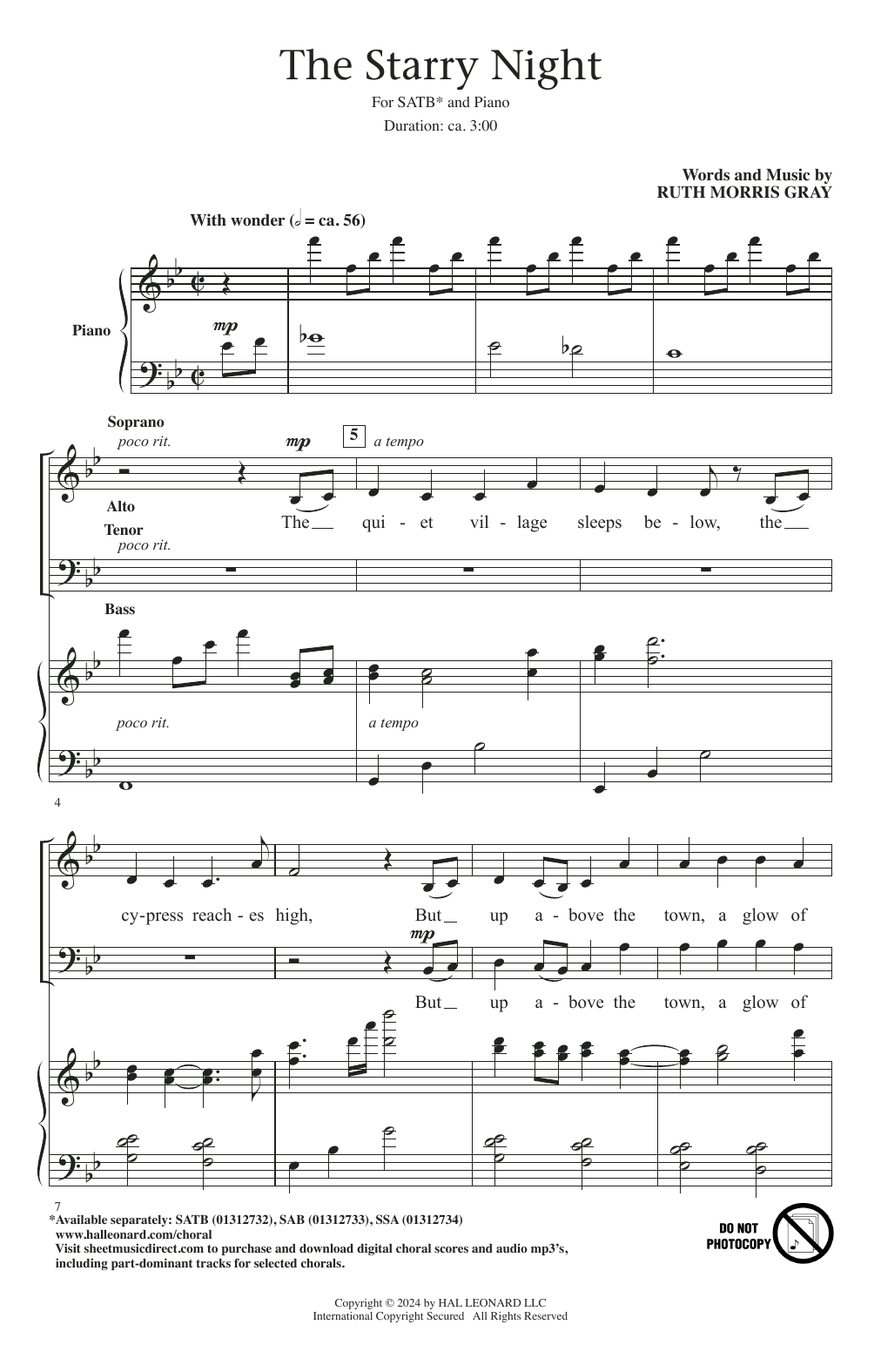 Ruth Morris Gray The Starry Night Sheet Music Notes & Chords for SATB Choir - Download or Print PDF
