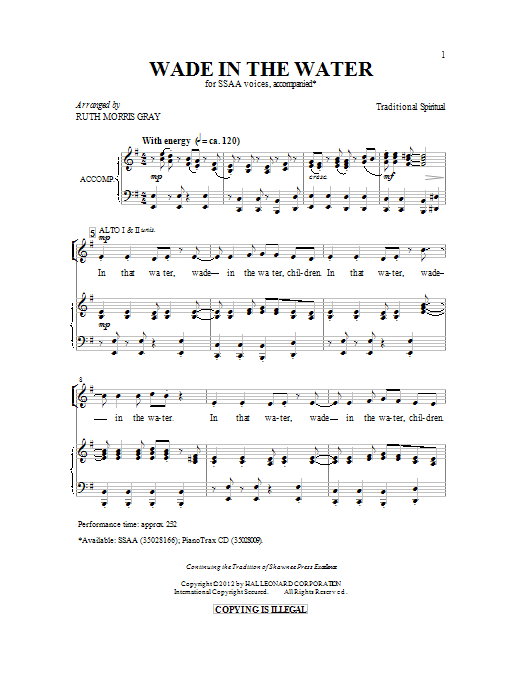 Ruth Morris Gray Wade In The Water Sheet Music Notes & Chords for SSA - Download or Print PDF