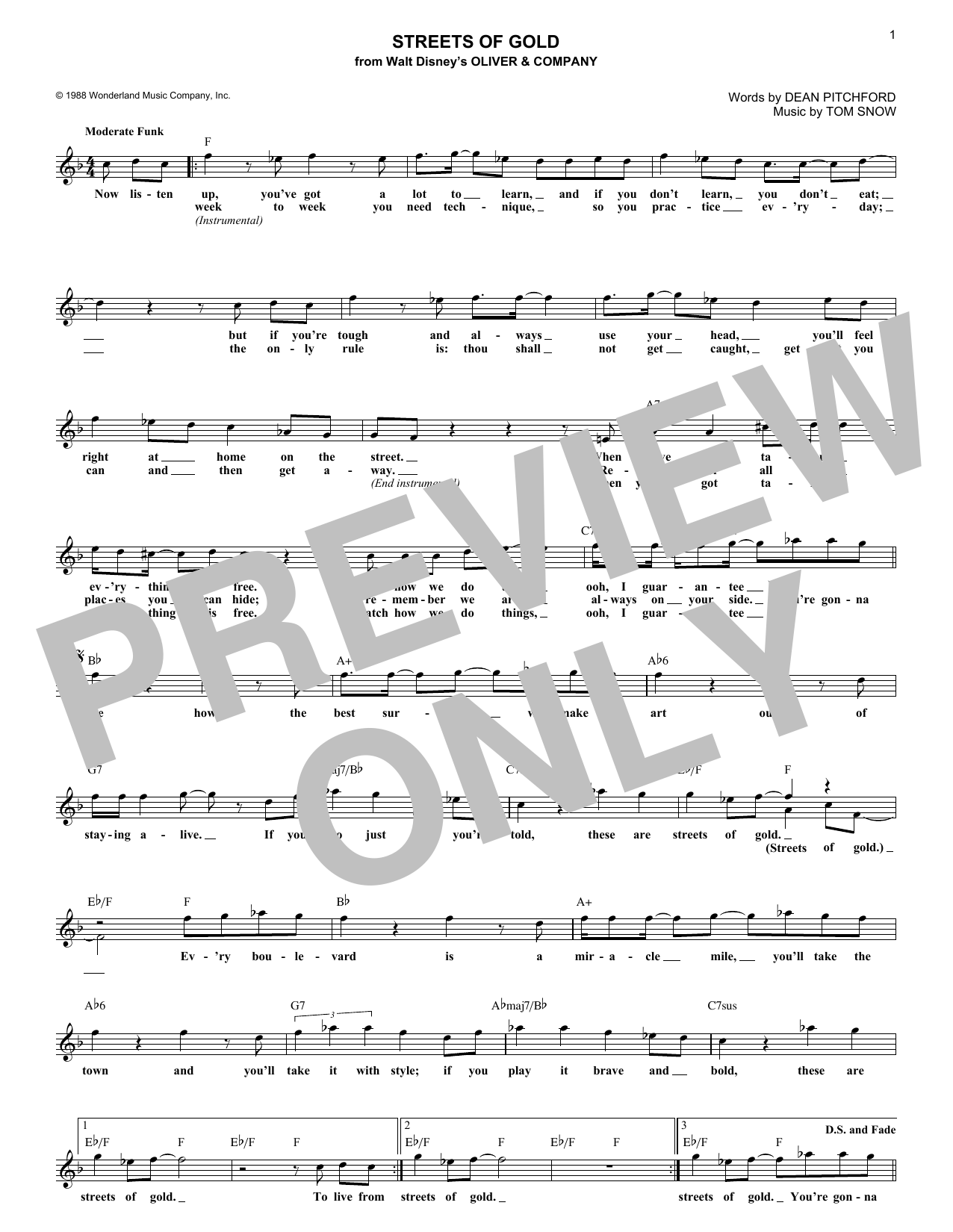 Ruth Pointer Streets Of Gold Sheet Music Notes & Chords for Melody Line, Lyrics & Chords - Download or Print PDF
