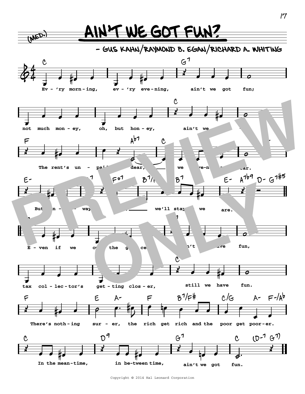 Ruth Roye Ain't We Got Fun? (Low Voice) Sheet Music Notes & Chords for Real Book – Melody, Lyrics & Chords - Download or Print PDF