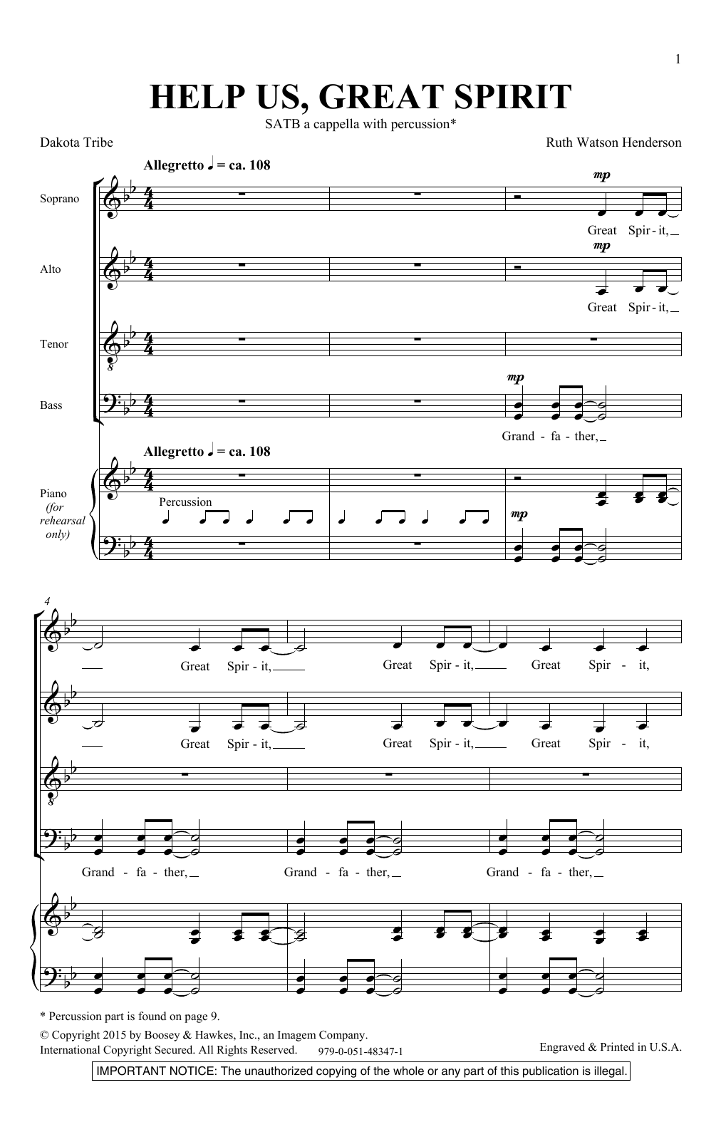Ruth Watson Henderson Help Us, Great Spirit Sheet Music Notes & Chords for SATB - Download or Print PDF
