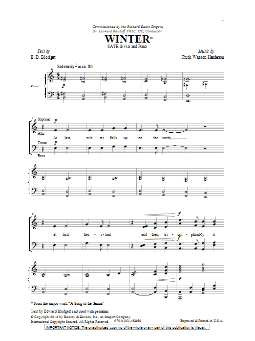 Ruth Watson Henderson Winter Sheet Music Notes & Chords for SATB - Download or Print PDF