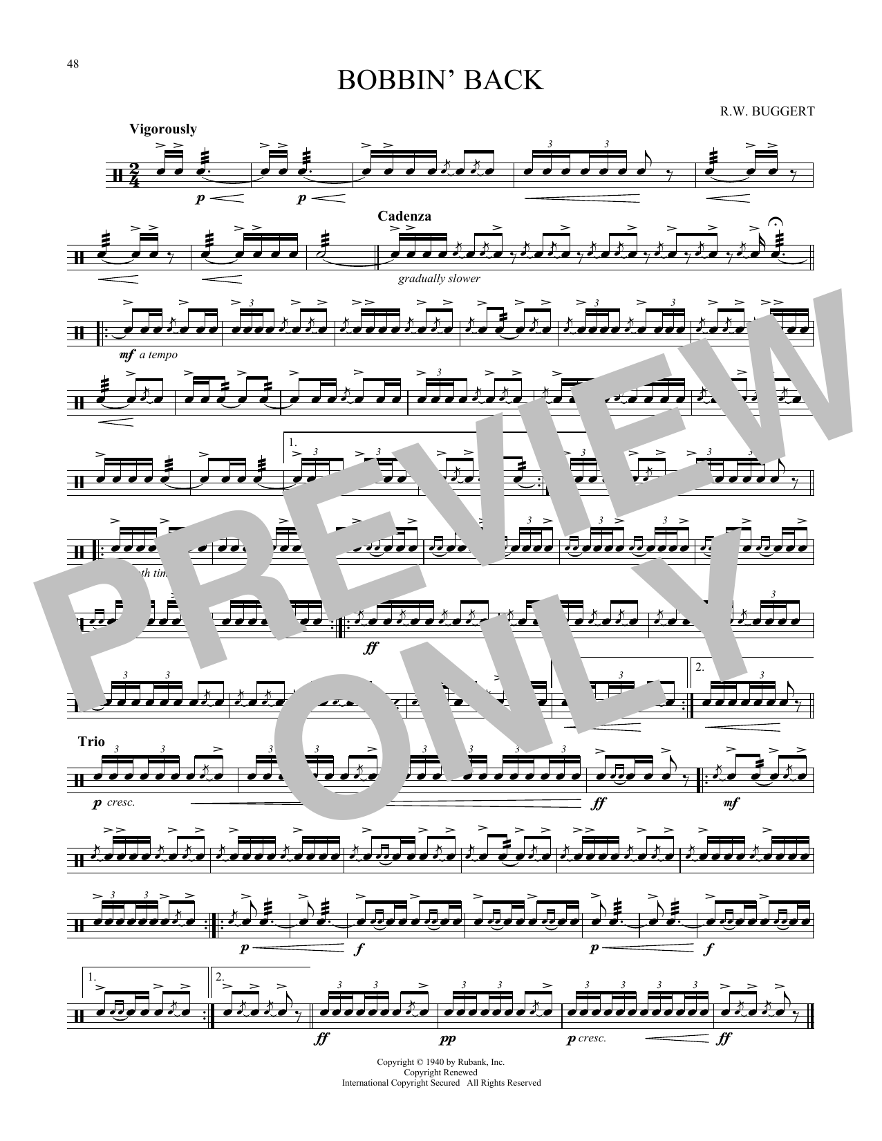 R.W. Buggert Bobbin' Back Sheet Music Notes & Chords for Snare Drum Solo - Download or Print PDF