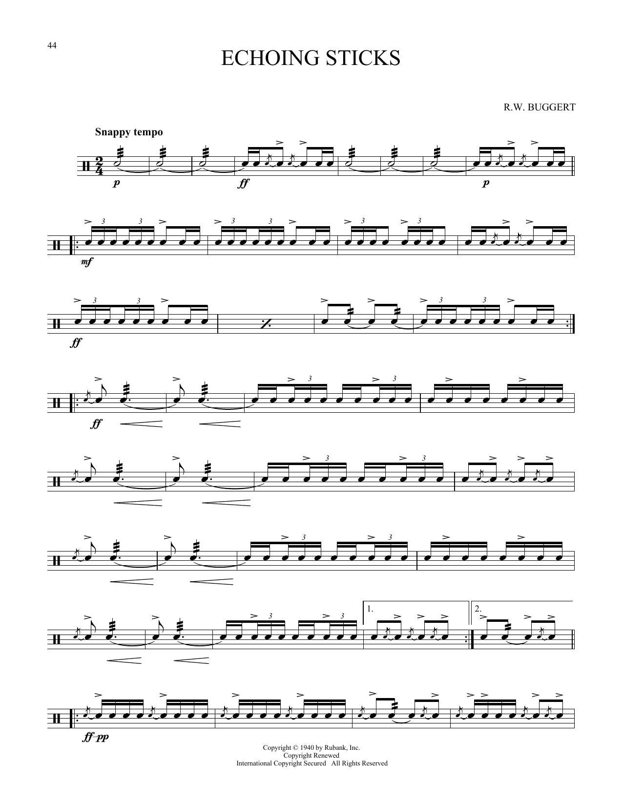 R.W. Buggert Echoing Sticks Sheet Music Notes & Chords for Snare Drum Solo - Download or Print PDF