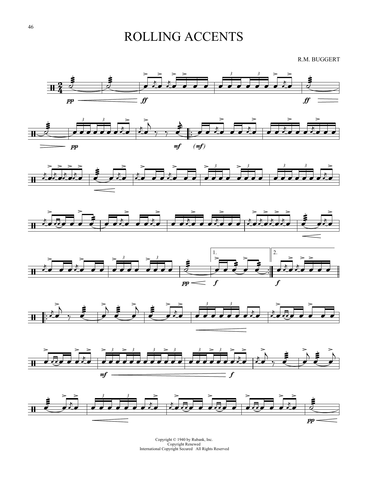 R.W. Buggert Rolling Accents Sheet Music Notes & Chords for Snare Drum Solo - Download or Print PDF