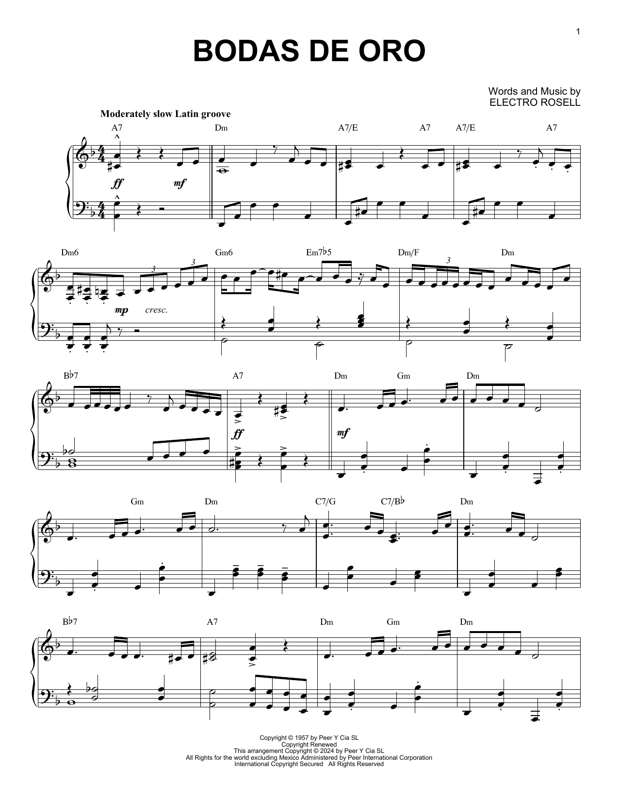 Ry Cooder and Manuel Galban Bodas de Oro (arr. Brent Edstrom) Sheet Music Notes & Chords for Piano Solo - Download or Print PDF