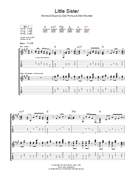 Ry Cooder Little Sister Sheet Music Notes & Chords for Guitar Tab - Download or Print PDF