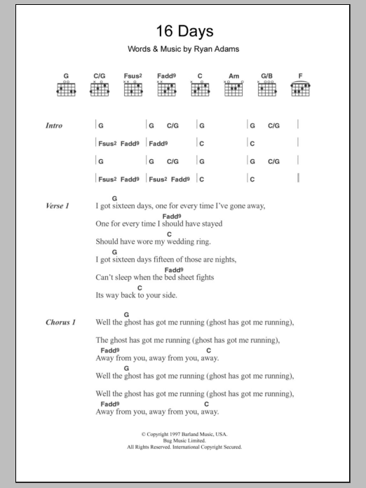 Whiskeytown 16 Days Sheet Music Notes & Chords for Lyrics & Chords - Download or Print PDF