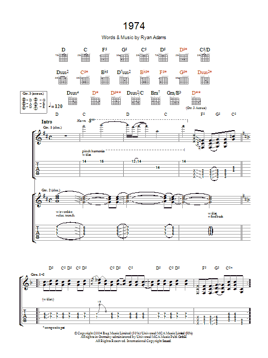 Ryan Adams 1974 Sheet Music Notes & Chords for Guitar Tab - Download or Print PDF