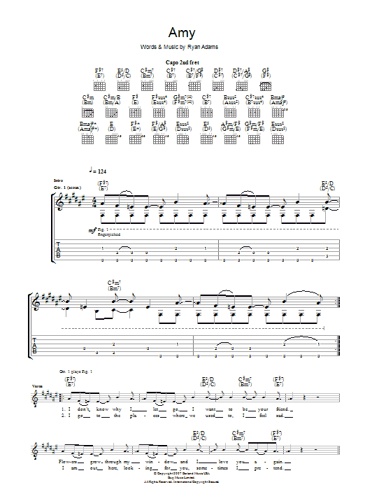 Ryan Adams Amy Sheet Music Notes & Chords for Guitar Tab - Download or Print PDF