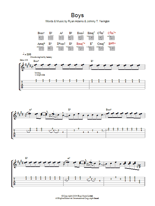 Ryan Adams Boys Sheet Music Notes & Chords for Guitar Tab - Download or Print PDF