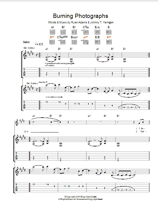 Ryan Adams Burning Photographs Sheet Music Notes & Chords for Guitar Tab - Download or Print PDF