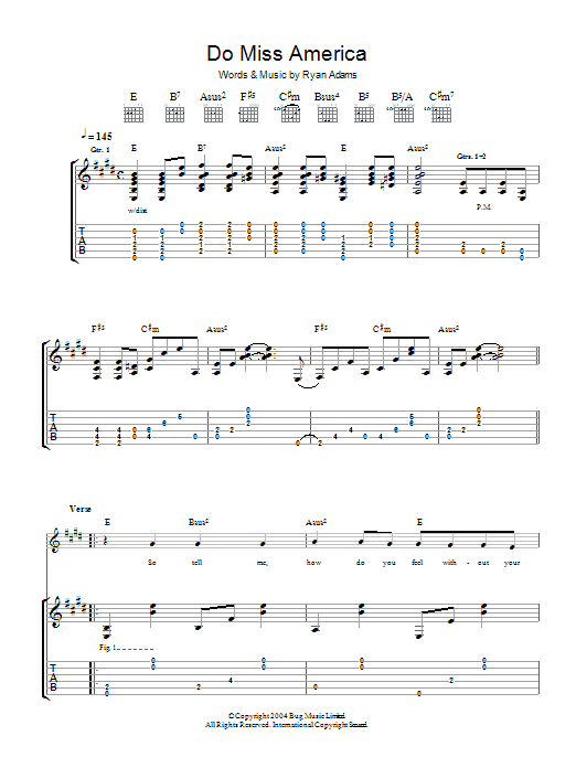 Ryan Adams Do Miss America Sheet Music Notes & Chords for Guitar Tab - Download or Print PDF