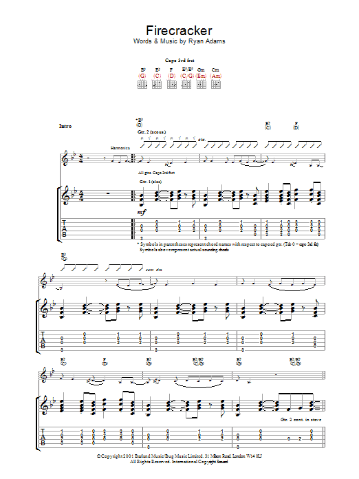 Ryan Adams Firecracker Sheet Music Notes & Chords for Guitar Tab - Download or Print PDF