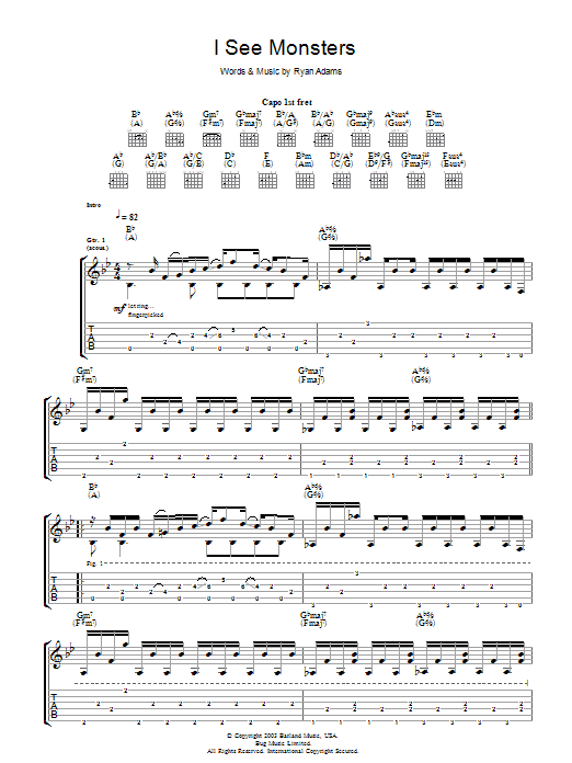 Ryan Adams I See Monsters Sheet Music Notes & Chords for Guitar Tab - Download or Print PDF