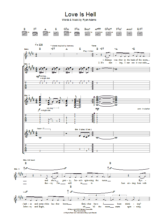 Ryan Adams Love Is Hell Sheet Music Notes & Chords for Guitar Tab - Download or Print PDF