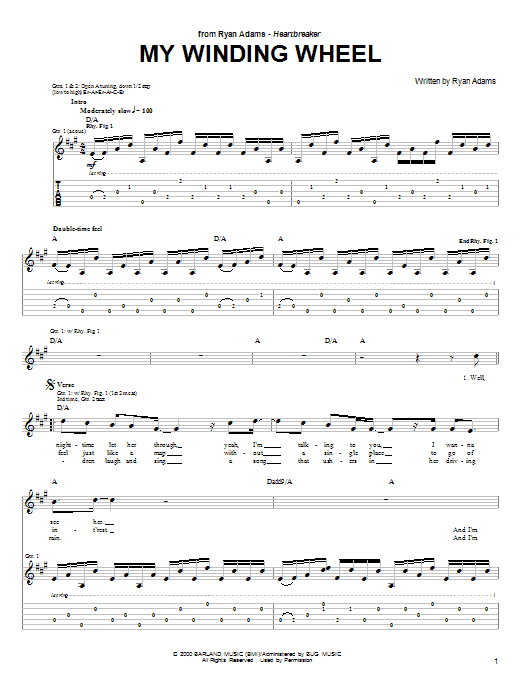 Ryan Adams My Winding Wheel Sheet Music Notes & Chords for Lyrics & Chords - Download or Print PDF