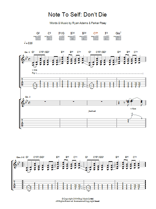 Ryan Adams Note To Self: Don't Die Sheet Music Notes & Chords for Guitar Tab - Download or Print PDF Ryan Adams Note To Self: Don't Die Sheet Music Notes & Chords for Guitar Tab - Download or Print PDF