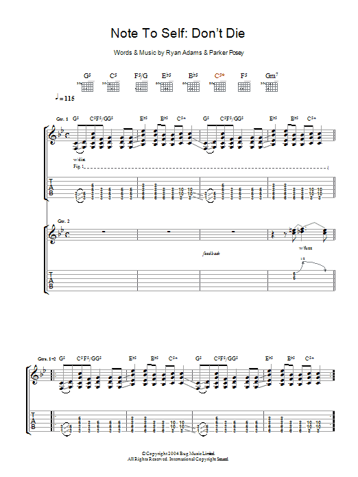 Ryan Adams Note To Self: Don't Die Sheet Music Notes & Chords for Guitar Tab - Download or Print PDF