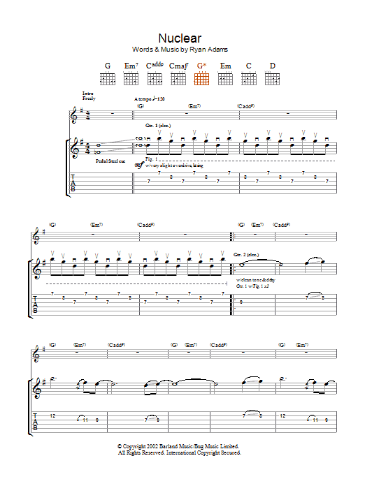 Ryan Adams Nuclear Sheet Music Notes & Chords for Guitar Tab - Download or Print PDF