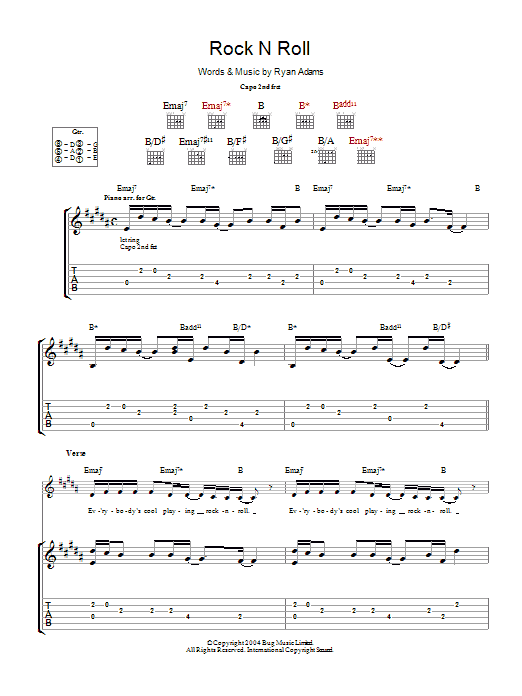 Ryan Adams Rock 'N Roll Sheet Music Notes & Chords for Guitar Tab - Download or Print PDF