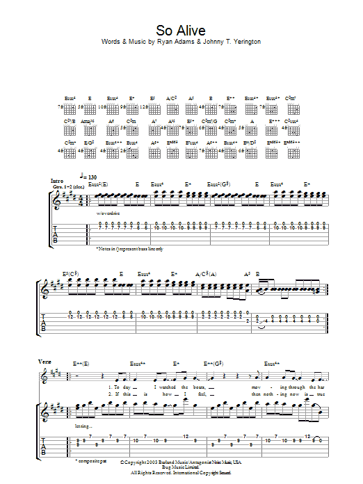 Ryan Adams So Alive Sheet Music Notes & Chords for Lyrics & Chords - Download or Print PDF