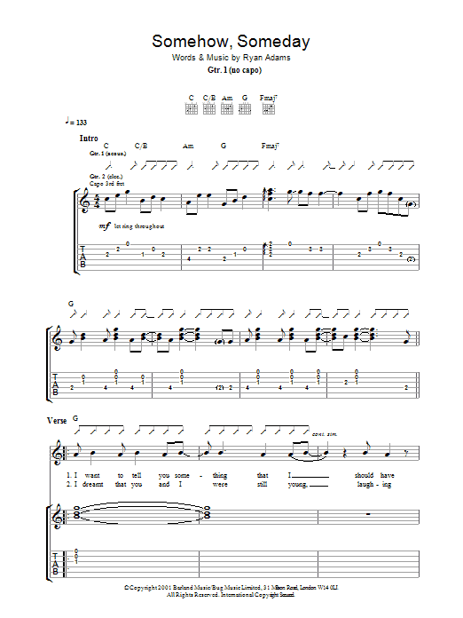 Ryan Adams Somehow, Someday Sheet Music Notes & Chords for Guitar Tab - Download or Print PDF