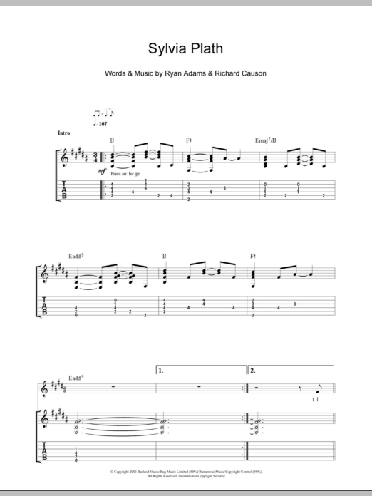 Ryan Adams Sylvia Plath Sheet Music Notes & Chords for Guitar Tab - Download or Print PDF