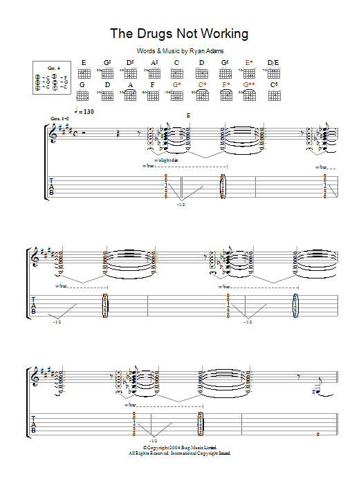 Ryan Adams The Drugs Not Working Sheet Music Notes & Chords for Guitar Tab - Download or Print PDF