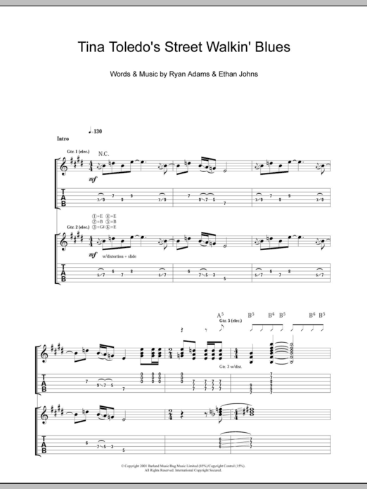 Ryan Adams Tina Toledo's Street Walkin' Blues Sheet Music Notes & Chords for Guitar Tab - Download or Print PDF