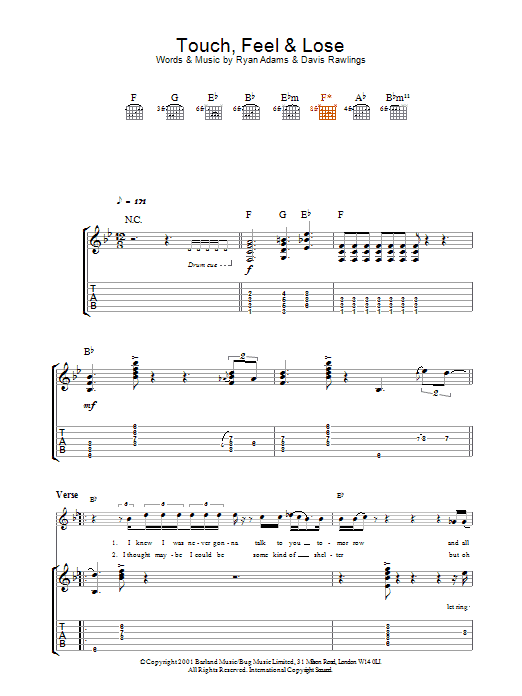 Ryan Adams Touch, Feel & Lose Sheet Music Notes & Chords for Guitar Tab - Download or Print PDF