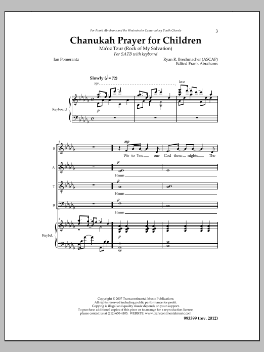 Ryan Brechmacher Chanukah Prayer for Children Sheet Music Notes & Chords for Choral - Download or Print PDF