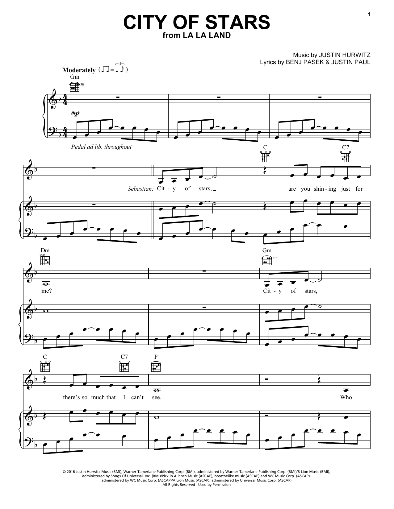 Ryan Gosling & Emma Stone City Of Stars (from La La Land) Sheet Music Notes & Chords for Melody Line, Lyrics & Chords - Download or Print PDF