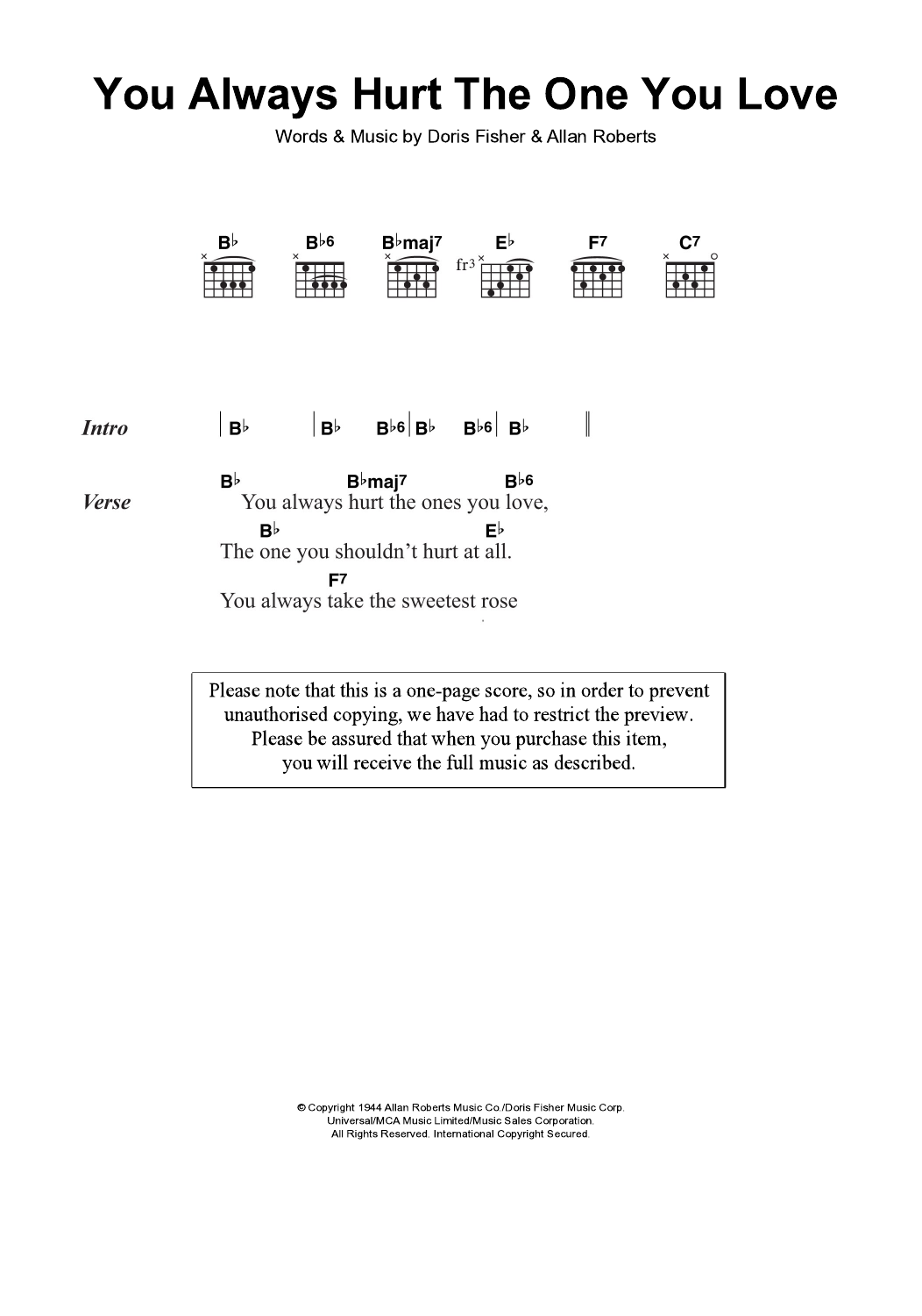 Ryan Gosling You Always Hurt The One You Love Sheet Music Notes & Chords for Lyrics & Chords - Download or Print PDF