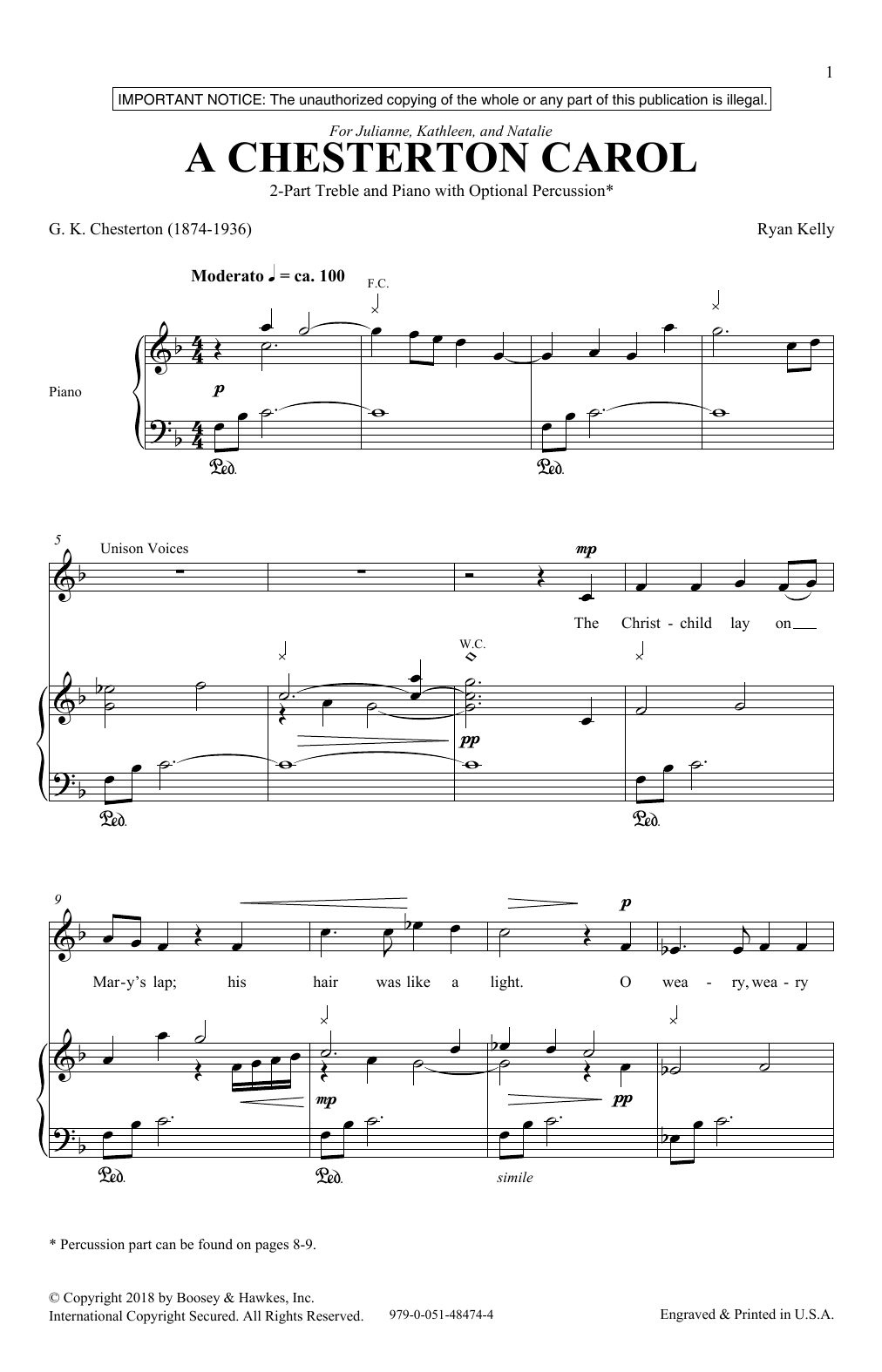 Ryan Kelly A Chesterton Carol Sheet Music Notes & Chords for 2-Part Choir - Download or Print PDF