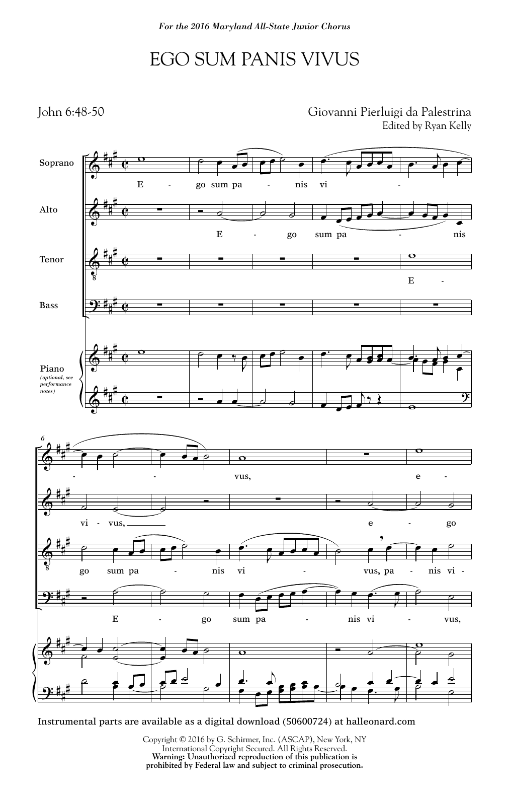Ryan Kelly Ego Sum Panis Vivus (ed. Ryan Kelly) Sheet Music Notes & Chords for SATB - Download or Print PDF