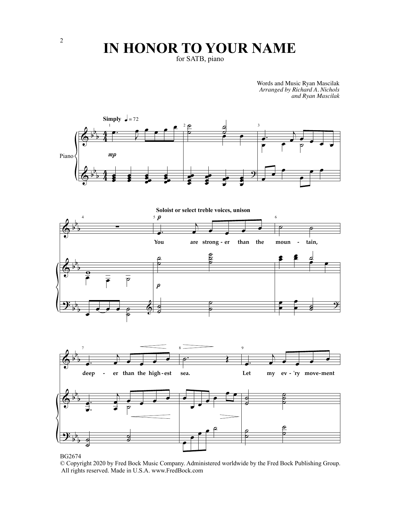 Ryan Mascilak In Honor To Your Name Sheet Music Notes & Chords for SATB Choir - Download or Print PDF