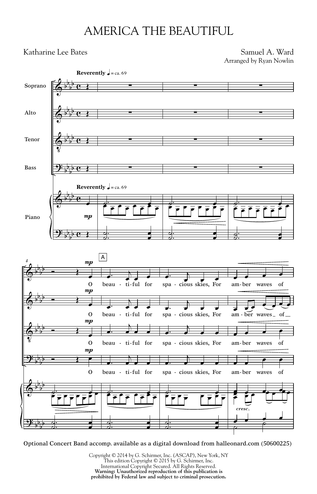 Ryan Nowlin America, The Beautiful Sheet Music Notes & Chords for SATB - Download or Print PDF